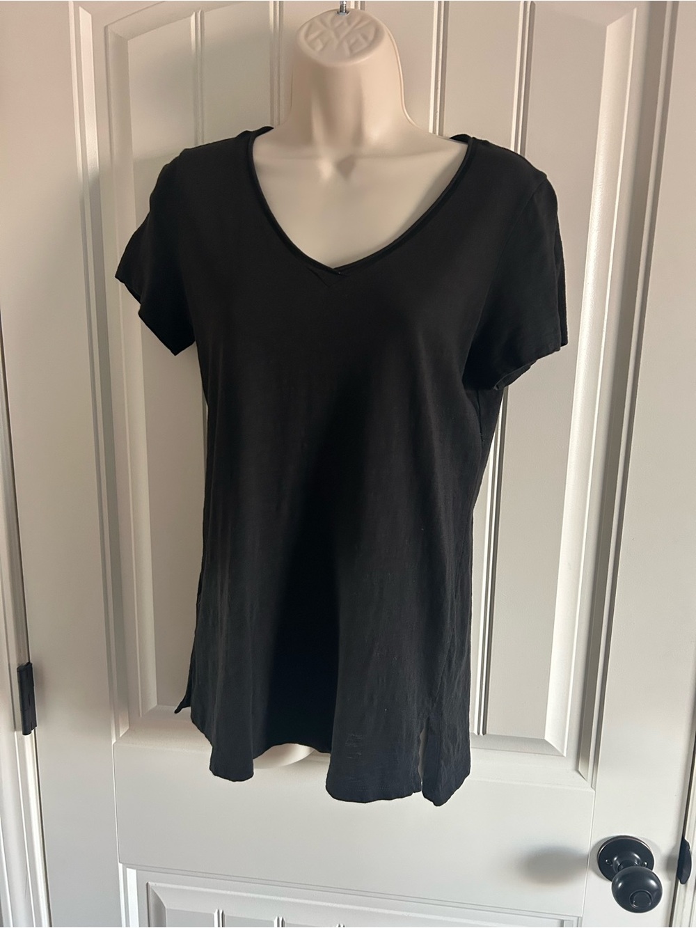 NEW Eileen Fisher 100% Organic Cotton Black V-Neck Short Sleeve Tunic Sz XXS